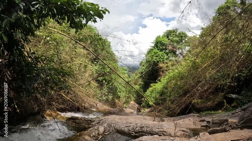 majestic tropical waterfall flowing through lush rainforest in natural wilderness