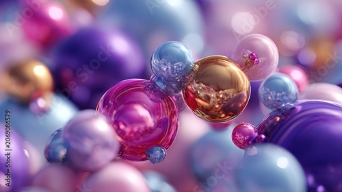 Collection of highly reflective, colorful spheres creates a vibrant abstract background design.