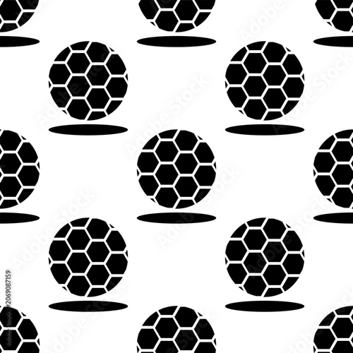 Seamless pattern with soccer ball silhouettes on a white background.