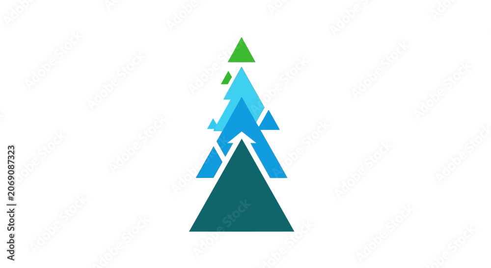 Obraz premium Abstract Upward Arrow Triangles Growth Concept - Blue and Green