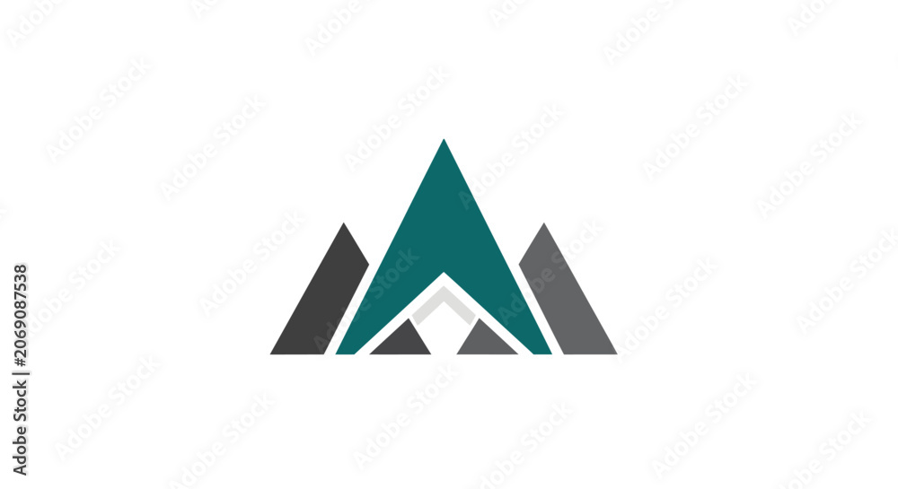 Fototapeta premium Geometric Mountain Peak Logo Design, Abstract Peaks, Teal and Gray Triangles