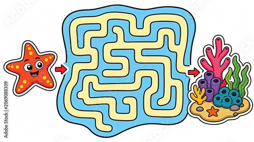 Starfish navigating through ocean maze game.