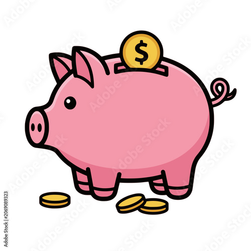 Minimalist ceramic pig cash box icon for budget planning and personal finance management