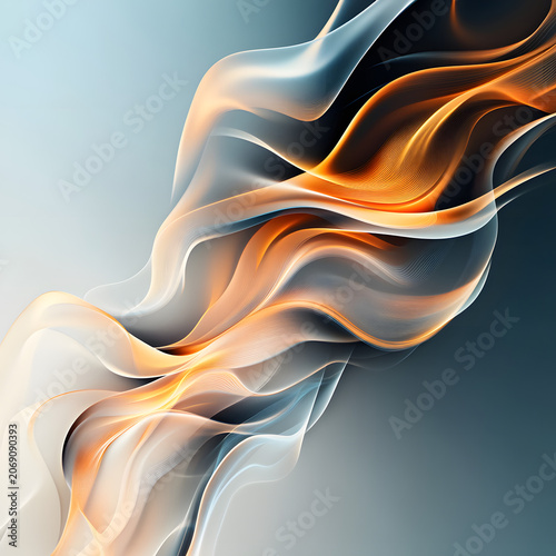 Abstract Flowing Lines of Orange and Blue on Gradient Background, Modern Design