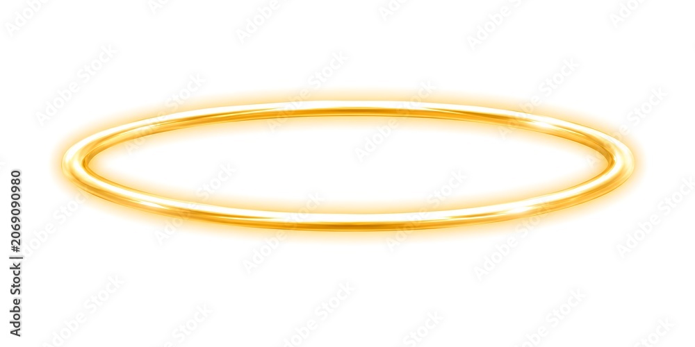 Naklejka premium A golden ring is seen floating in the air with a soft glow. The setting is bright, and the ring stands out against the light background