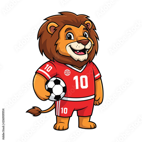 Cute Lion Mascot with Football Jersey World Cup Flat Vector Illustration