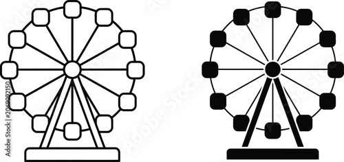 Canvastavla Ferris wheel amusement park ride outline and solid icons set on transparent background vector set