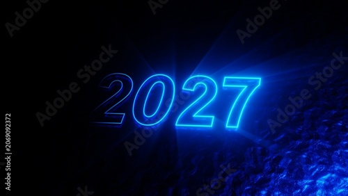 Blue glowing 2027 text on dark abstract background