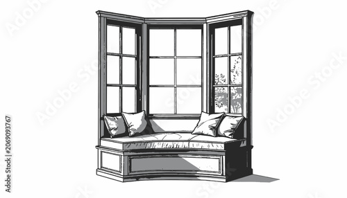 Bay Window Seat with Cushions.