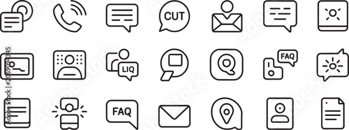 Obraz na plátně Chat Bubble Faq Icons Set Showing Support, Contact, Call, Email, and Document Sy