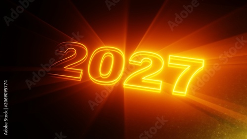 Glowing orange 2027 New Year dark background