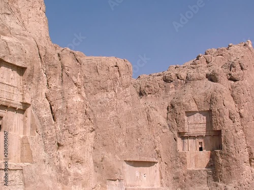 Iran, Naqsh-e Rostam, is an Achaemenid funerary site with monumental royal tombs, of archaeological interest, located about 12 km northwest of Persepolis