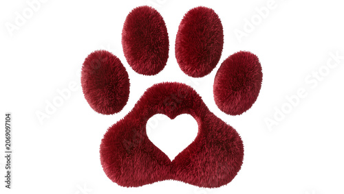 Fotografía Isolated furry red paw print with heart-shaped pad, a sweet symbol of pet love