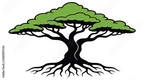 Tree with exposed roots and branches.