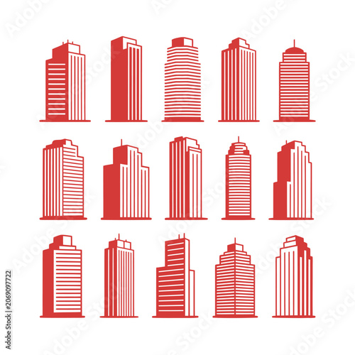 Collection of various skyscraper and modern office building architectural