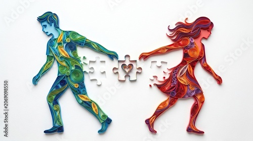Separated Puzzle Couple Divorce Concept, Broken Relationship Symbolism 