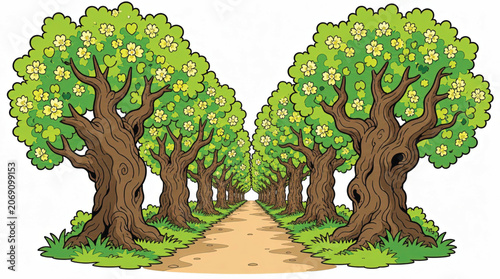 Trees lined on both road sides.