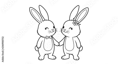 Cute Cartoon Bunny Couple Holding Hands Coloring Page