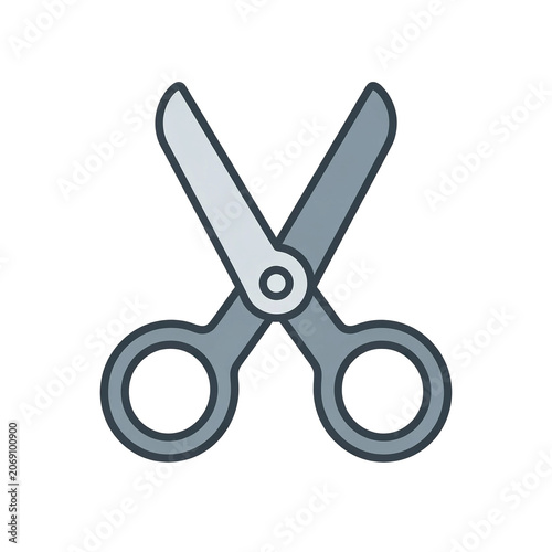 Simple Scissors Icon, Gray Color, Line Flat Style