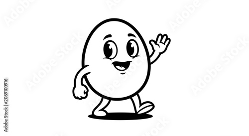 Cute Cartoon Egg Character Walking and Waving Hello