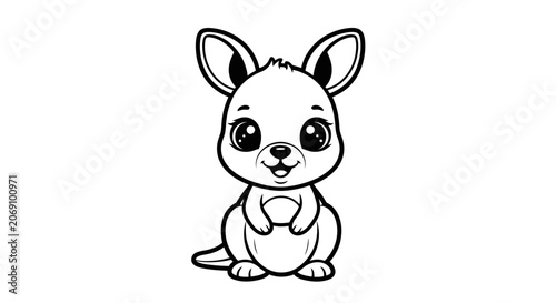 Cute Cartoon Kangaroo Line Art Coloring Page for Kids