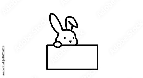 Cute Cartoon Rabbit Holding a Blank Sign