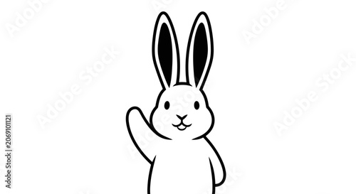 Cute Cartoon Rabbit Waving Hand Illustration