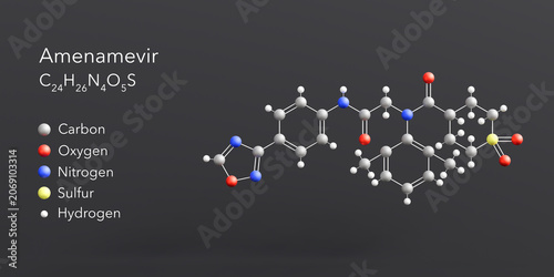 Bild auf Leinwand amenamevir molecule 3d rendering, flat molecular structure with chemical formula