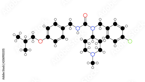 Canvas-taulu pimavanserin molecule, structural chemical formula, ball-and-stick model, isolat