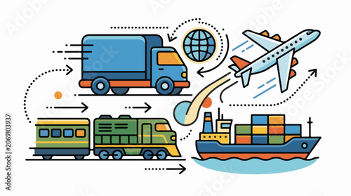 Colorful illustration of various transportation modes (7)