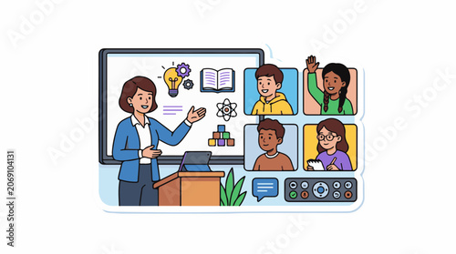 A woman teaches students online