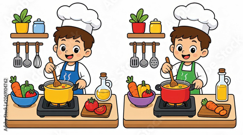 Two Boys Cooking in Kitchen.