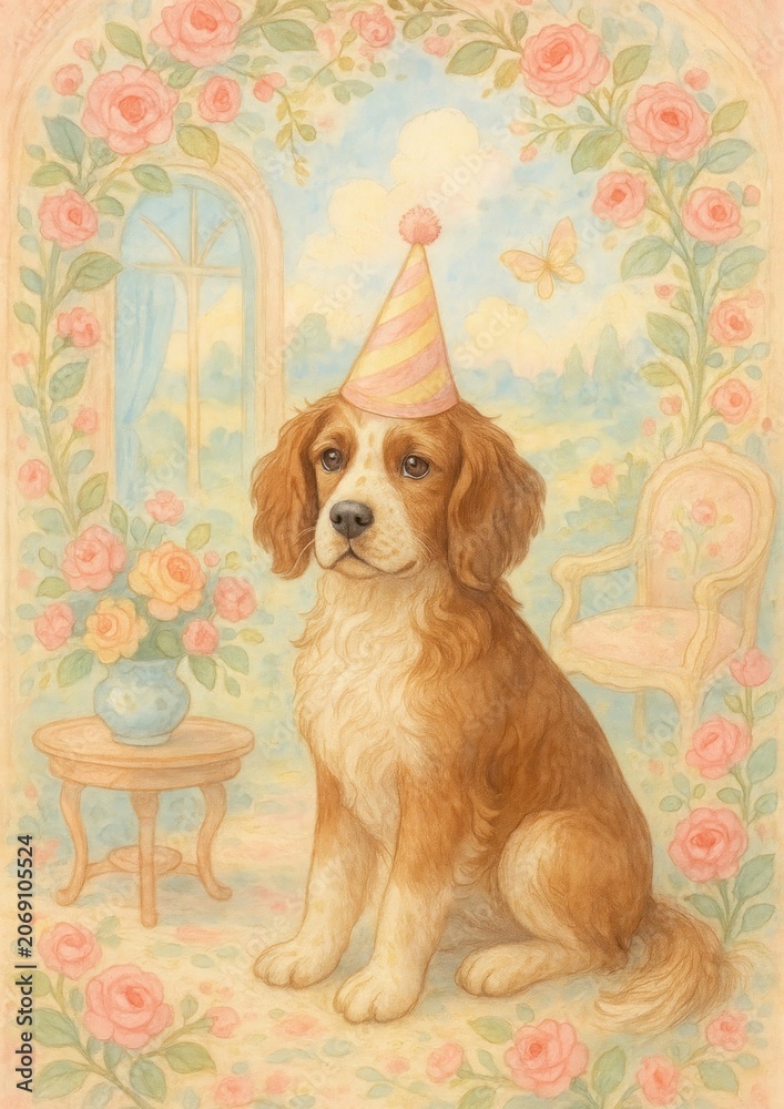 Naklejka premium Whimsical puppy birthday celebration