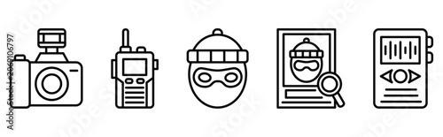 Bild auf Leinwand Police field surveillance logistics and criminal profiling systems icon set