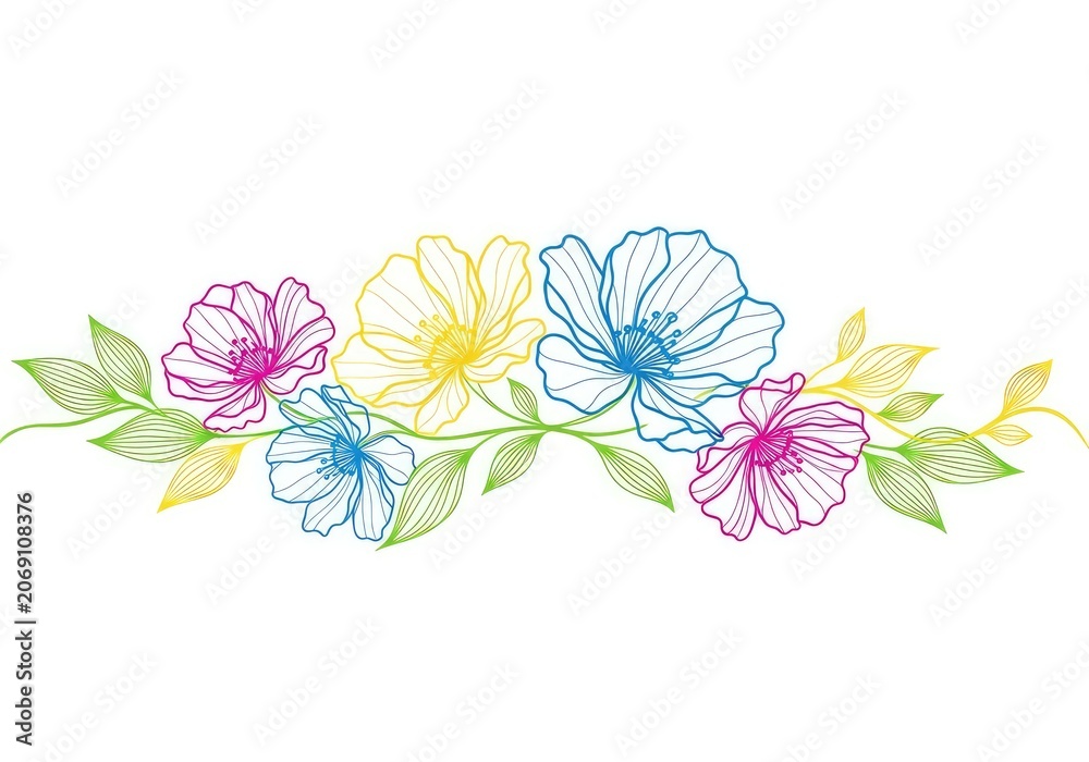 Obraz premium Minimalist abstract floral background featuring continuous monoline illustrations of delicate petals and organic leaves on a clean surface, flower, wallpaper, botanical