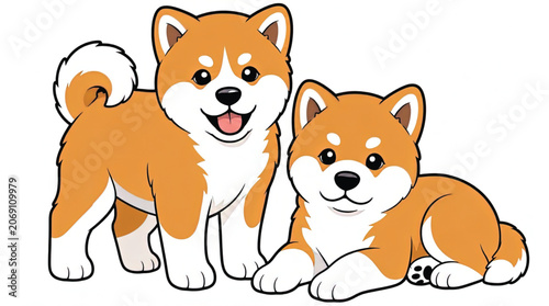 Two Cute Shiba Inu Dogs Together.