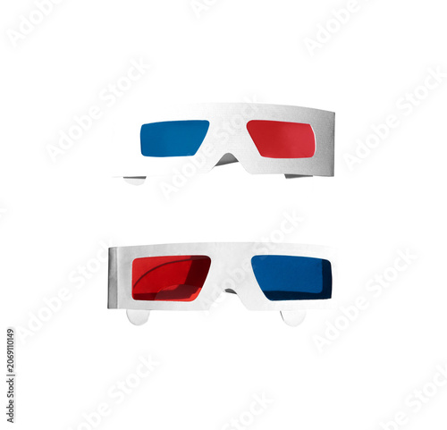 Fotografía Paper 3D cinema glasses isolated PNG on transparent background, retro red and bl
