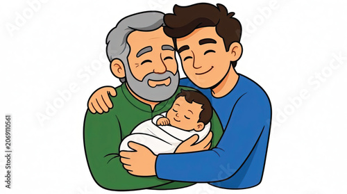 Two men holding a newborn baby.