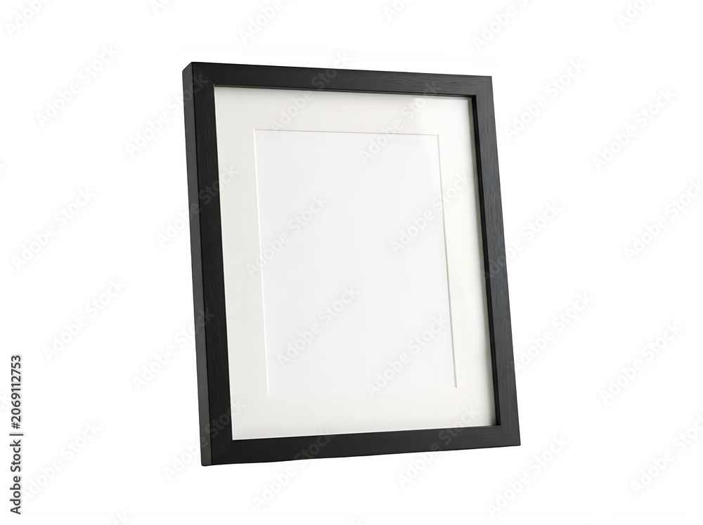 Fototapeta premium Empty black picture frame with a white mat border for home decor and photography display