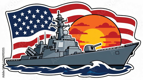 US Navy Destroyer Warship Vessel.