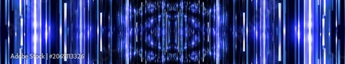 Blue Neon Falling Light Particles and Streaks on Black Background, Symmetric Digital Rain Animation, Widescreen Loop