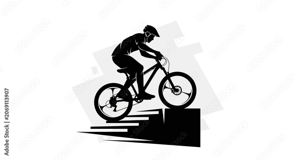 Fototapeta premium Man Riding Mountain Bike Down.