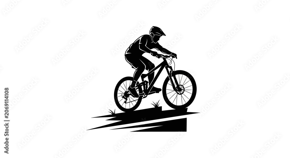 Naklejka premium Man Riding Mountain Bike Fast.