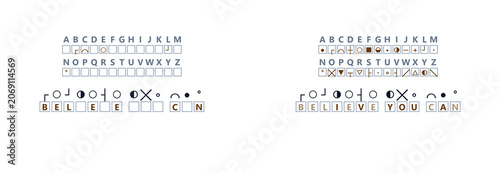Fotografija Symbol Cryptogram Puzzle – Dot Cipher with Alphabet Key – Decode the Word – Answ