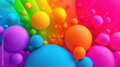 Vibrant, textured spheres aggregate across a brilliant spectrum of intense colors