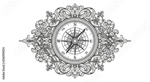Quadro su tela Ornate Vintage Compass Illustration.