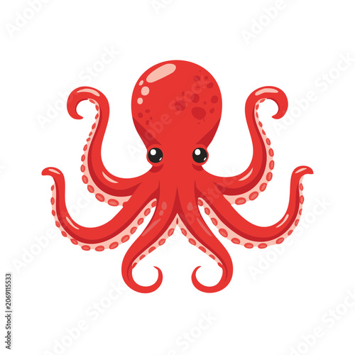 Red cartoon octopus vector illustration