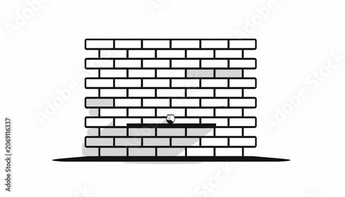 Brick wall with broken bricks.