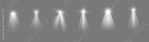 Bright white spotlight beam effect with particles on spotlight particles illuminated abstract transparent background lighting composition radiance brilliance dazzling