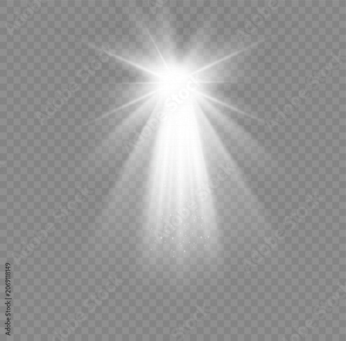 Bright white spotlight beam effect with particles on spotlight particles illuminated abstract transparent background lighting composition radiance brilliance dazzling